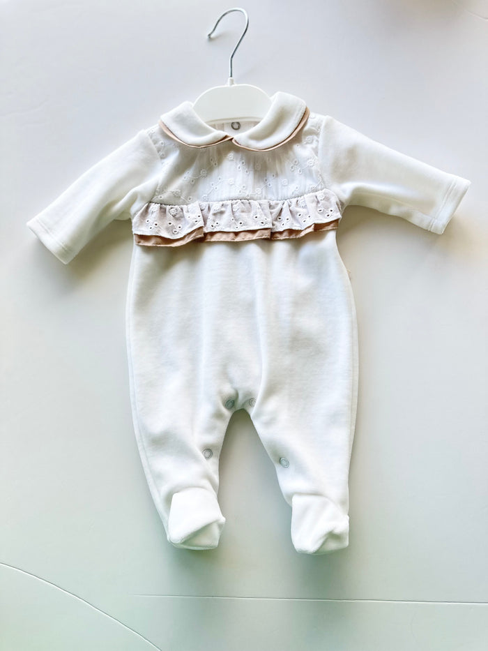 MIA BELLA White/Camel Velour Babygrow
