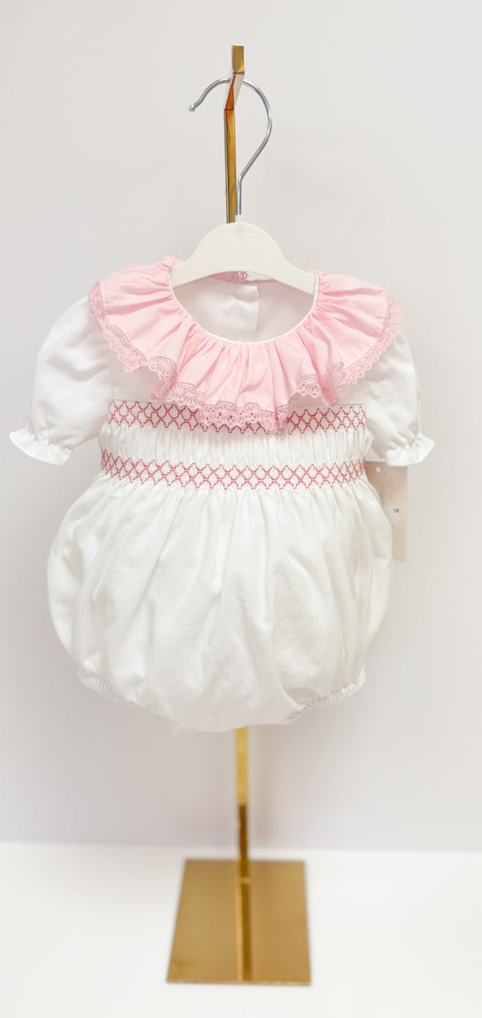 MIA BELLA White/Pink Smocked Romper