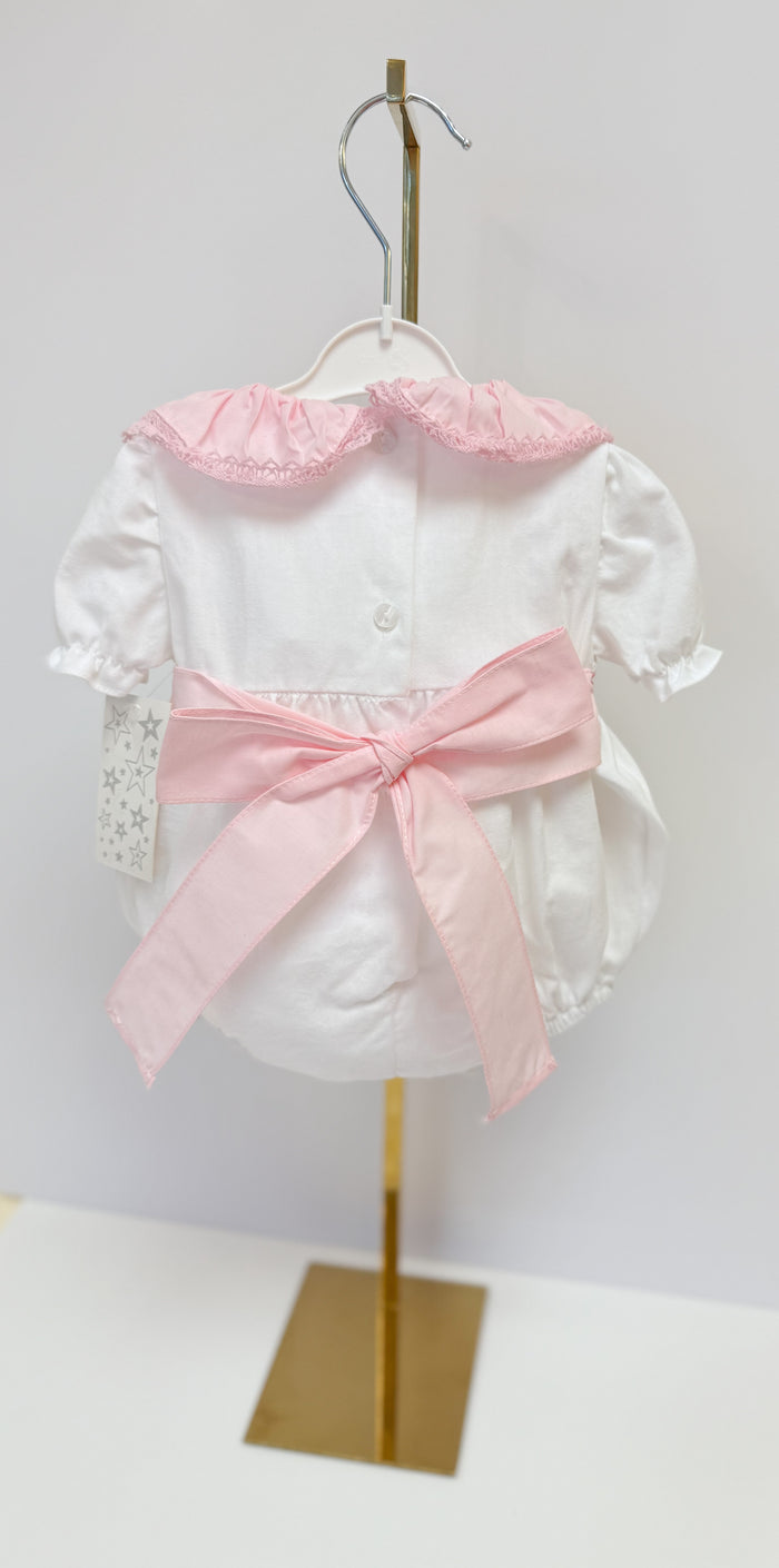 MIA BELLA White/Pink Smocked Romper