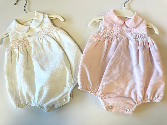 MIA BELLA White/Pink Smocked Style Romper
