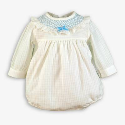 Miranda Cream/Blue Smocked Style Romper