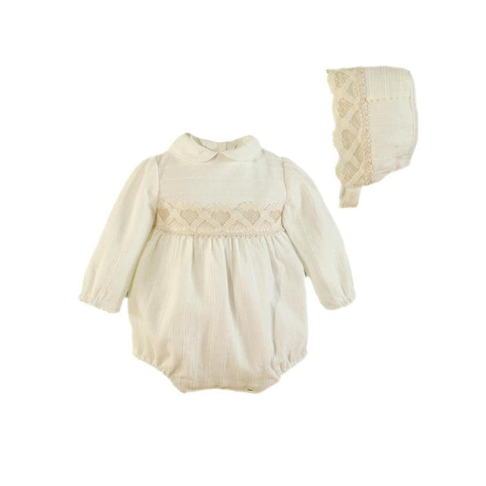 Miranda Ivory Romper with Bonnet