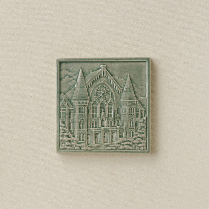 Green Rookwood City Scene art tile featuring Music Hall in Cincinnati, unframed