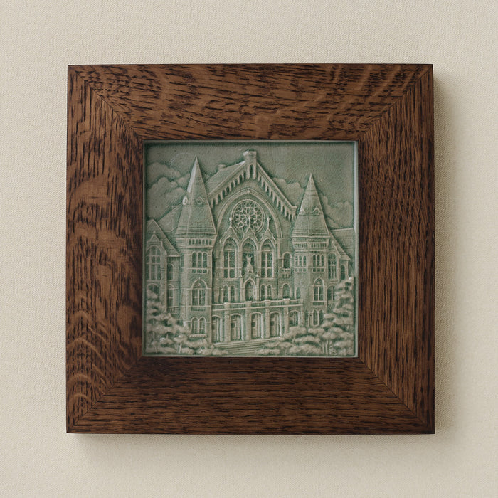 Rookwood Music Hall City Scene art tile in a dark walnut wood frame
