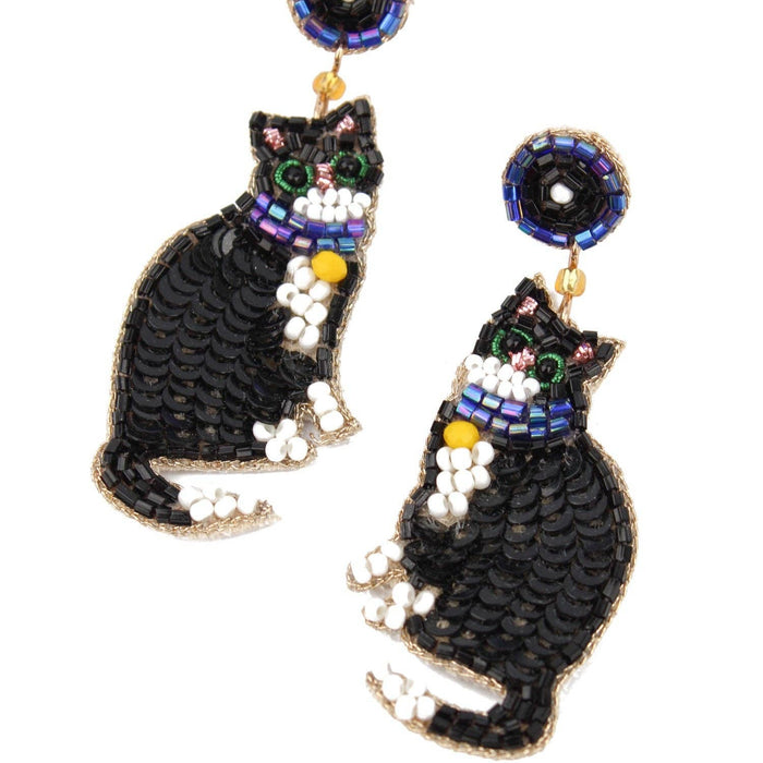 My Doris Black & White Cat beaded Earrings - Precious Sparkle