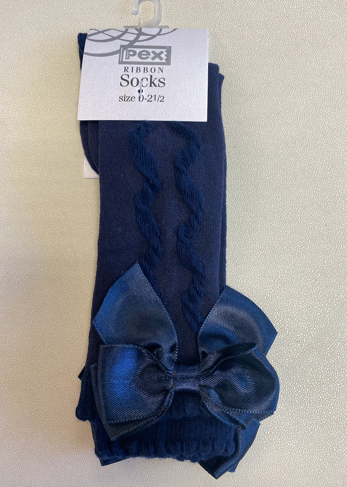 Navy Knee High Bow Socks