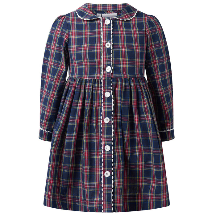 Navy Tartan Button-Front Dress - The Well Appointed House