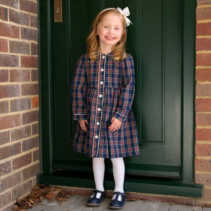 Navy Tartan Button-Front Dress - The Well Appointed House