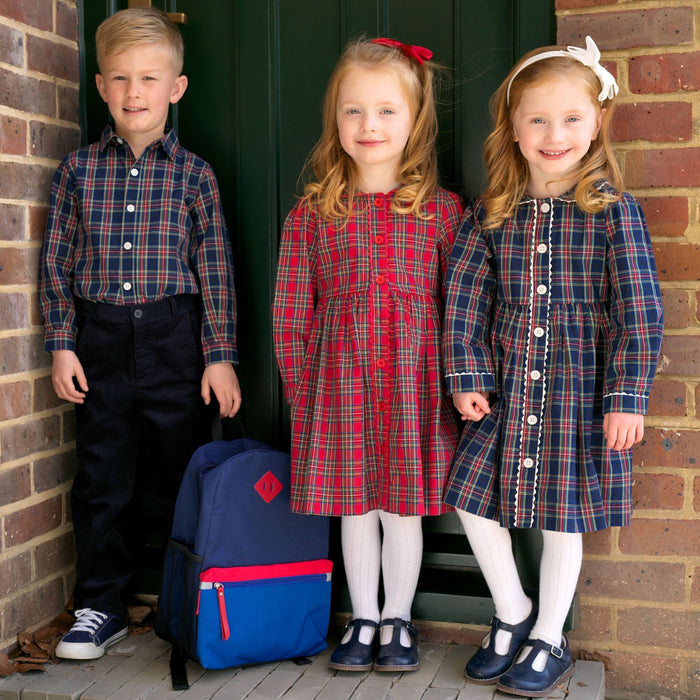 Navy Tartan Button-Front Dress - The Well Appointed House