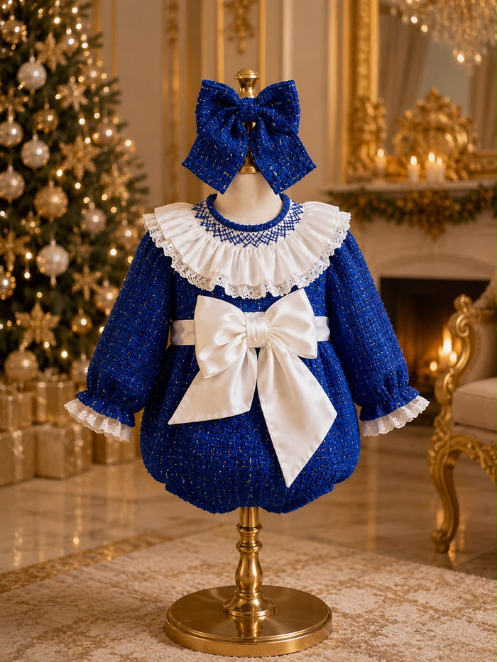 Naxos Cobalt  LUXE Royal Blue Hand Smocked Romper