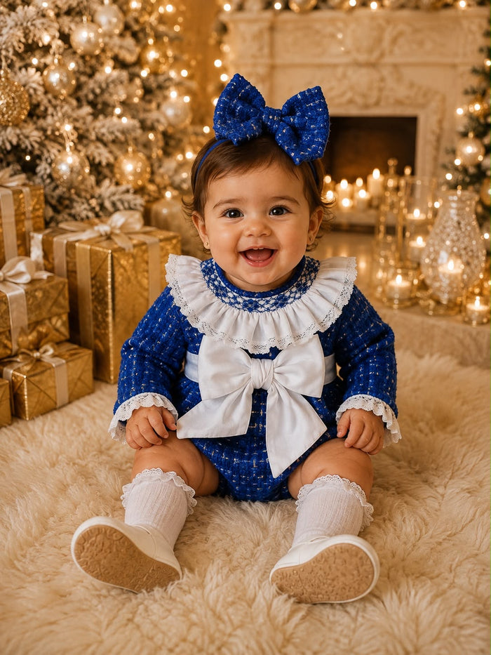 Naxos Cobalt  LUXE Royal Blue Hand Smocked Romper