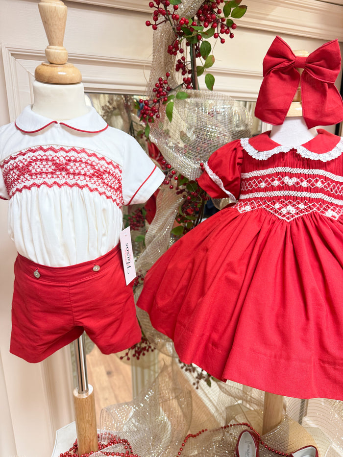 Naxos Ivory/Red Smocked Boys Set