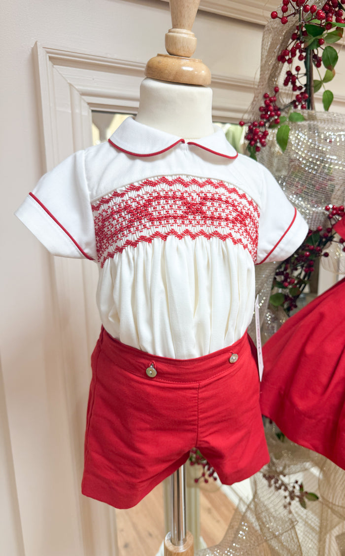Naxos Ivory/Red Smocked Boys Set
