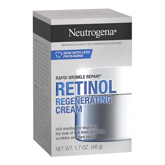 Neutrogena Rapid Wrinkle Repair Retinol Regenerating Cream with box smooths skin, fades wrinkles and targets dark spots