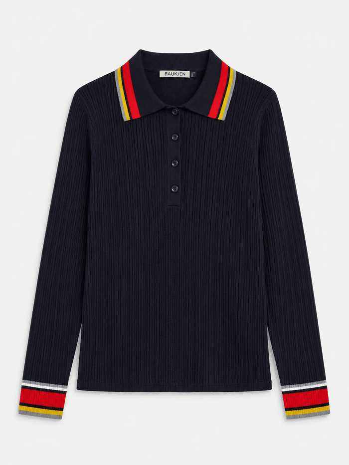 Nora Merino Wool Polo Top - Navy Baukjen