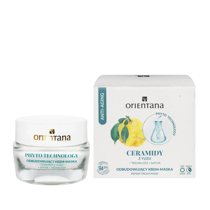 Odbudowująca krem-maska z ceramidami, yuzu, sativą i trehalozą Orientana Phyto Technology – regenerująca maska do twarzy wzmacniająca barierę hydrolipidową skóry.