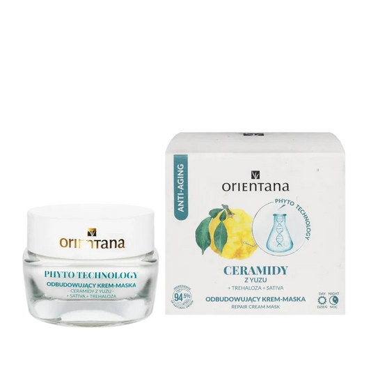 Odbudowująca krem-maska z ceramidami, yuzu, sativą i trehalozą Orientana Phyto Technology – regenerująca maska do twarzy wzmacniająca barierę hydrolipidową skóry.