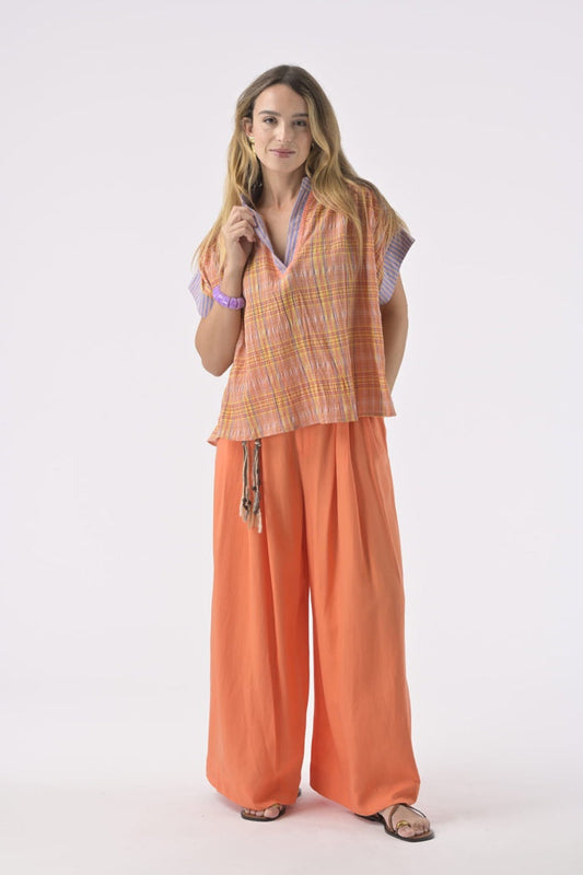 Orfeo Nah Blouse Orange Check - Precious Sparkle