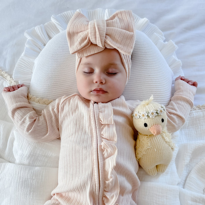 OVERSIZED TOPKNOT| Cream Rib Pointelle
