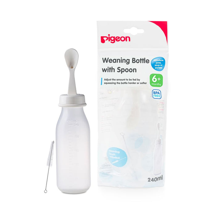 Pigeon 240ml Weaning Bottle with Spoon & Cleaning Brush (6+ Months), 1 Piece - Makkah Pharmacy