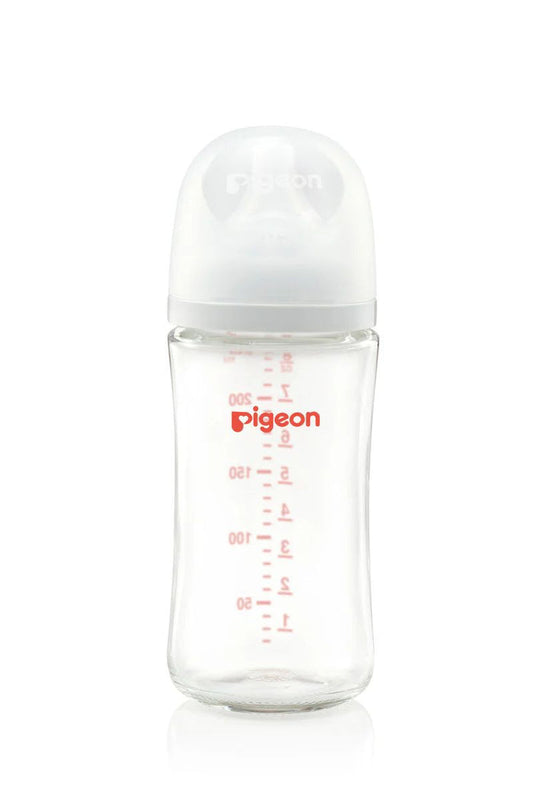 Pigeon SofTouch White 240ml Anti-Colic Medium Flow Glass Nursing Bottle (3+ Months), 1 Piece - Makkah Pharmacy