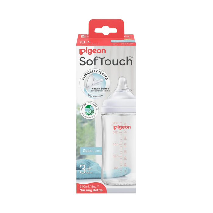 Pigeon SofTouch White 240ml Anti-Colic Medium Flow Glass Nursing Bottle (3+ Months), 1 Piece - Makkah Pharmacy
