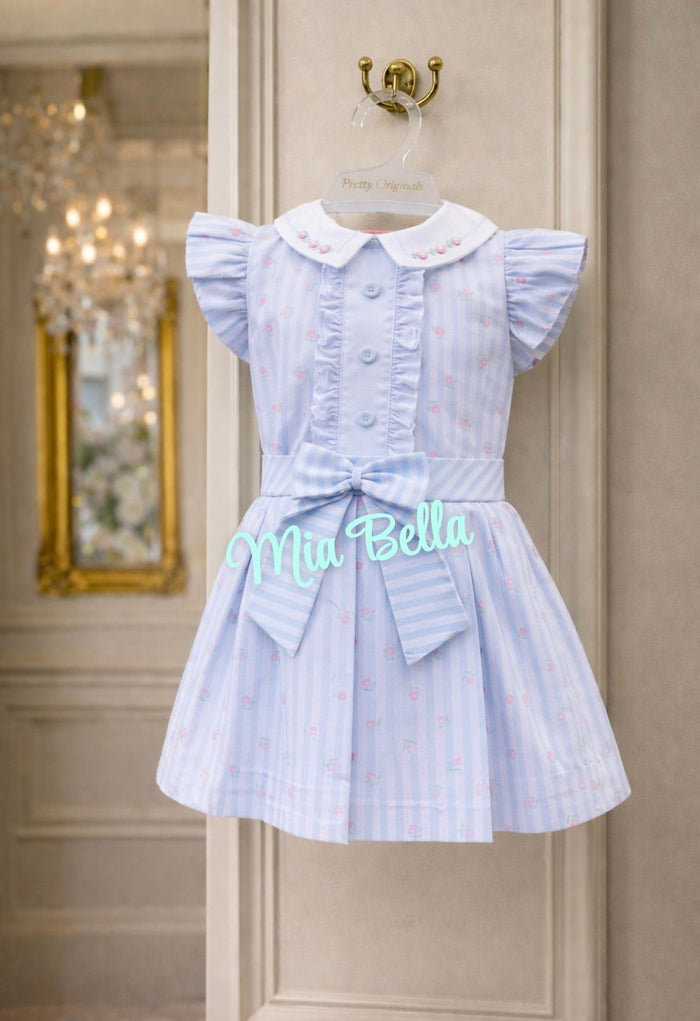 Pretty Originals Blue/Pink bow ruffle Dress