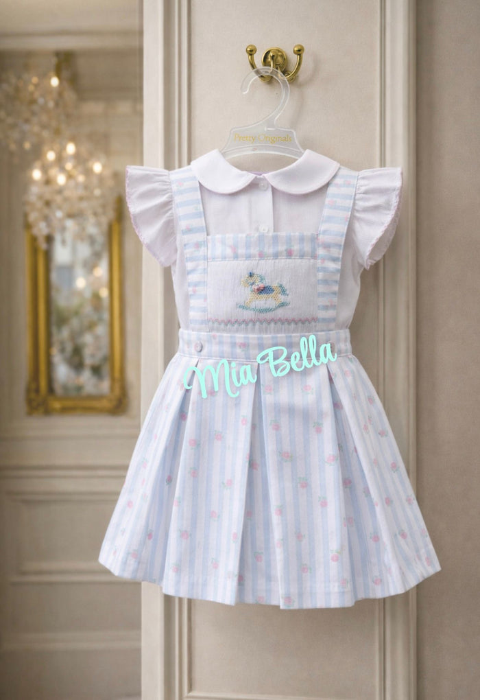 Pretty Originals Blue/Pink bow ruffle Dress