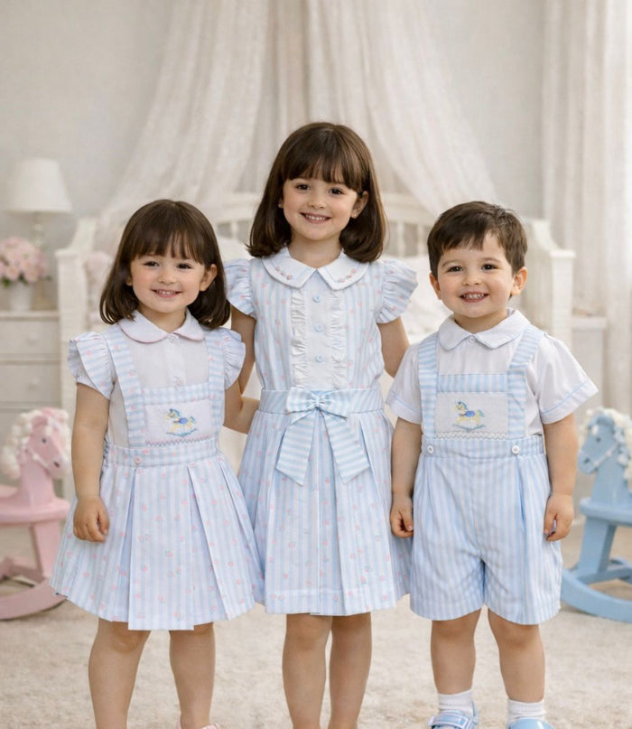 Pretty Originals Blue/Pink bow ruffle Dress