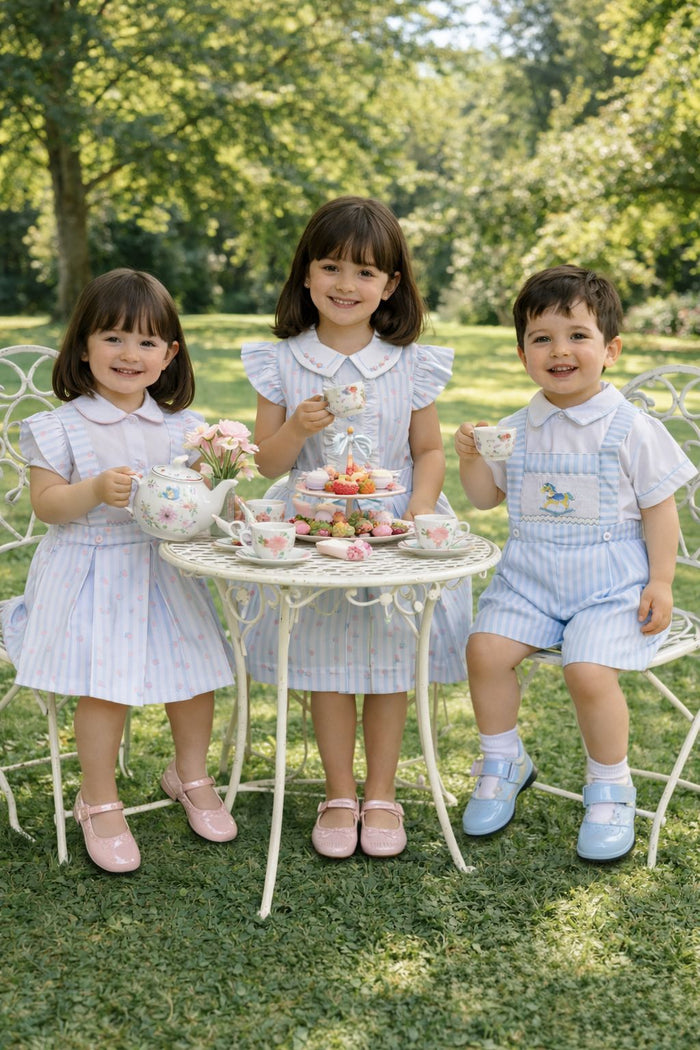 Pretty Originals Blue/Pink bow ruffle Dress