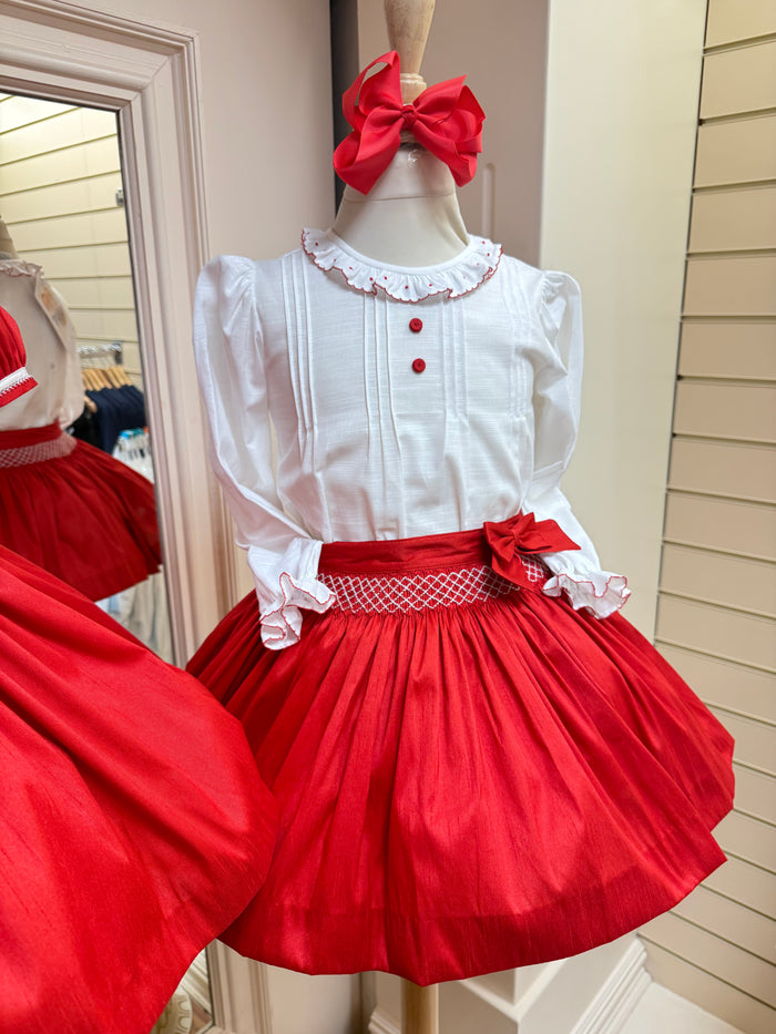 Pretty Originals Cream/Red Skirt Set