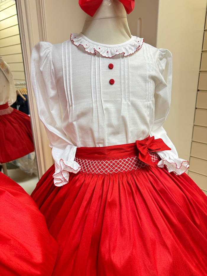 Pretty Originals Cream/Red Skirt Set