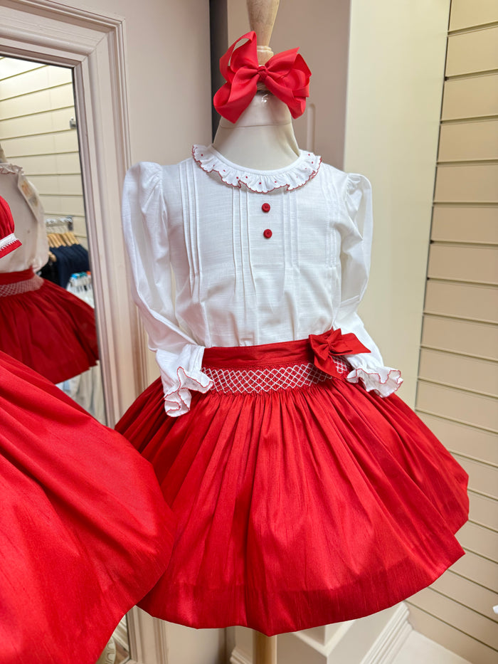 Pretty Originals Cream/Red Skirt Set