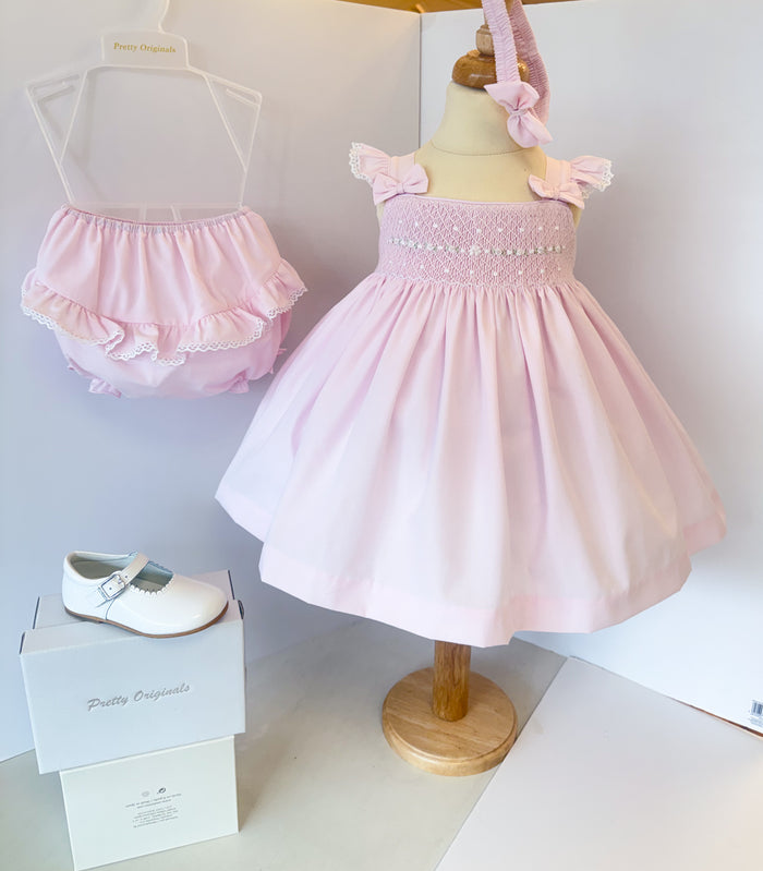 Pretty Originals Pink Classic Smocked Dress/Pants and Headband