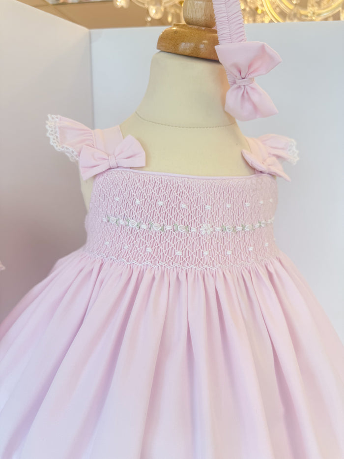 Pretty Originals Pink Classic Smocked Dress/Pants and Headband