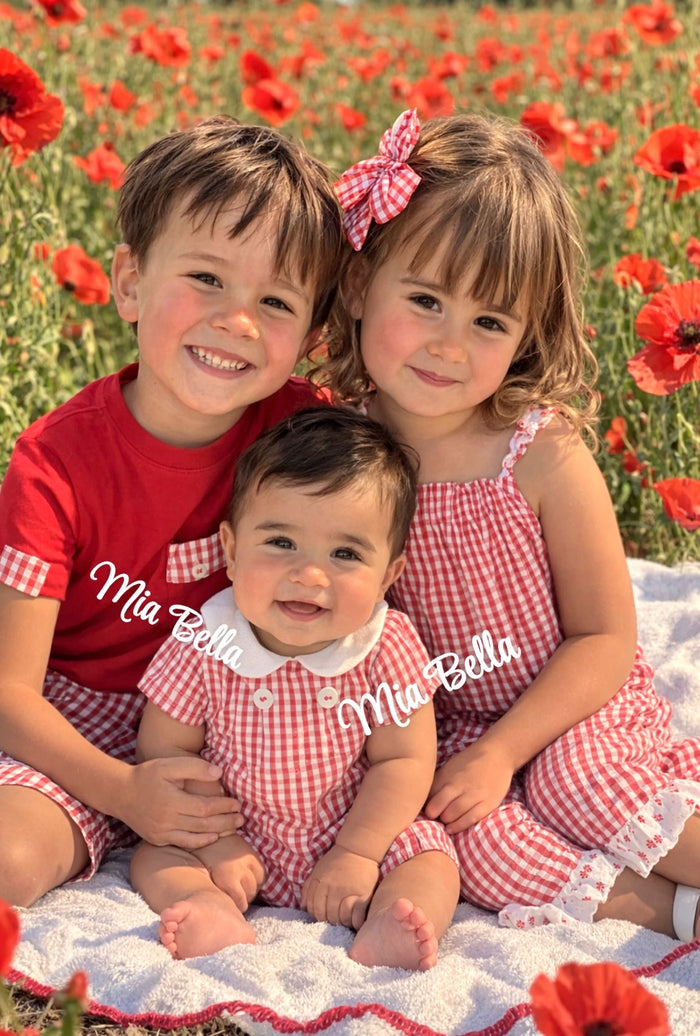 Rapife Boys Red/White Checked Shorts Set