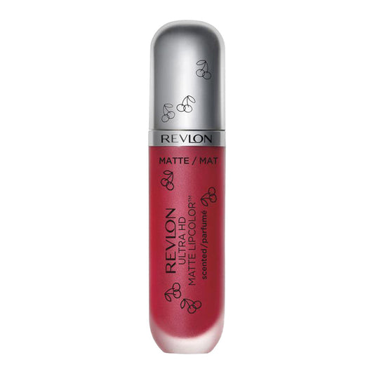 Revlon 520 Mon Cherry Amour – cherry red lipcolor with matte wax-free texture, hydrating feel and vivid wear