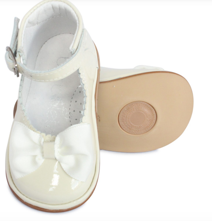 Rita Cream PATENT Leather Bar Shoe with Satin Bow