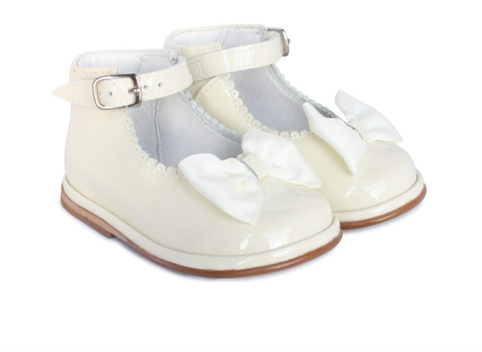 Rita Cream PATENT Leather Bar Shoe with Satin Bow
