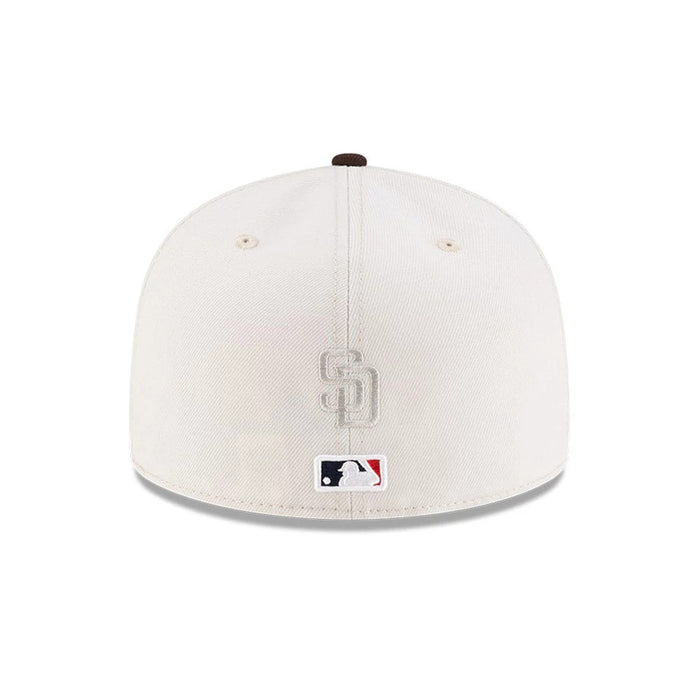 Pictured is this MLB Mexico City Series 2026 San Diego Padres 59FIFTY Fitted cap in light beige. 5