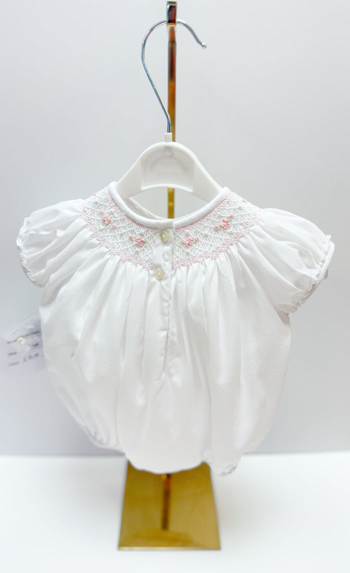 Sarah Louise Smocked Romper White & Pink