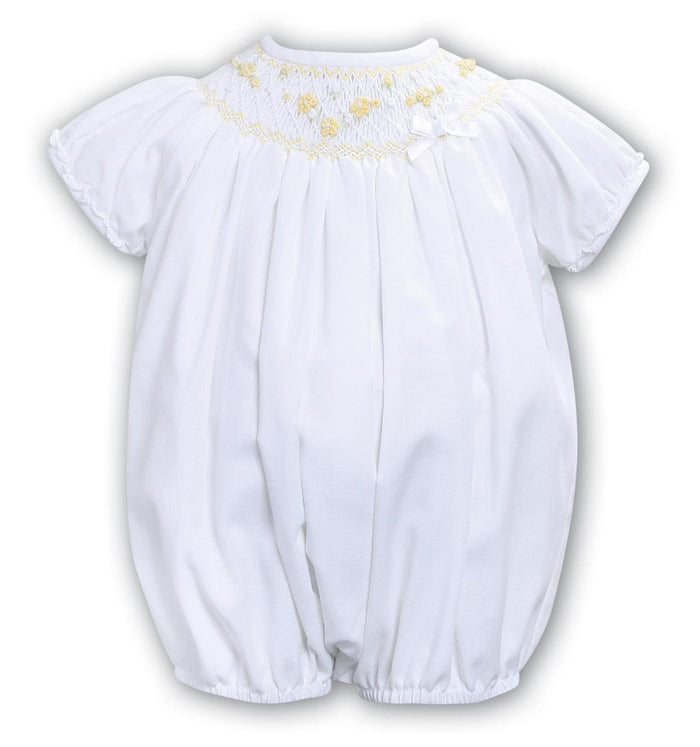 Sarah Louise Smocked Romper White/Lemon
