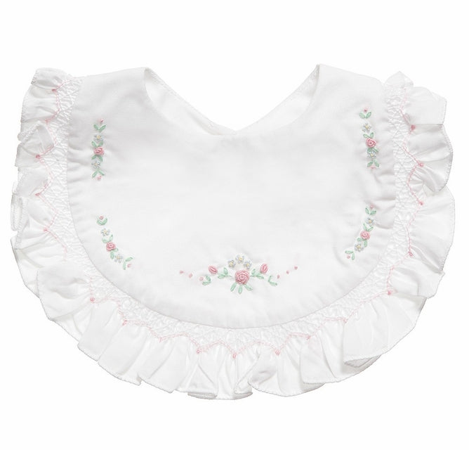 Sarah Louise White/Pink Embroided Bib
