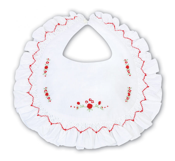 Sarah Louise White/Red Embroided Bib