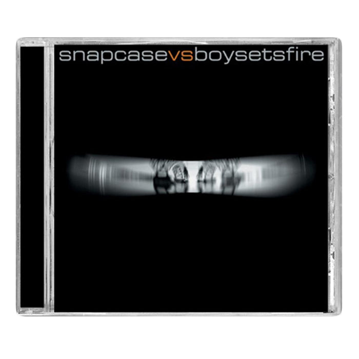 CD cover with a dark background and mirrored, blurry hands at the center. SnapcasevsBoysetsfire appears in white and orange at the top, showcasing a dynamic collaboration from Equal Vision Records.