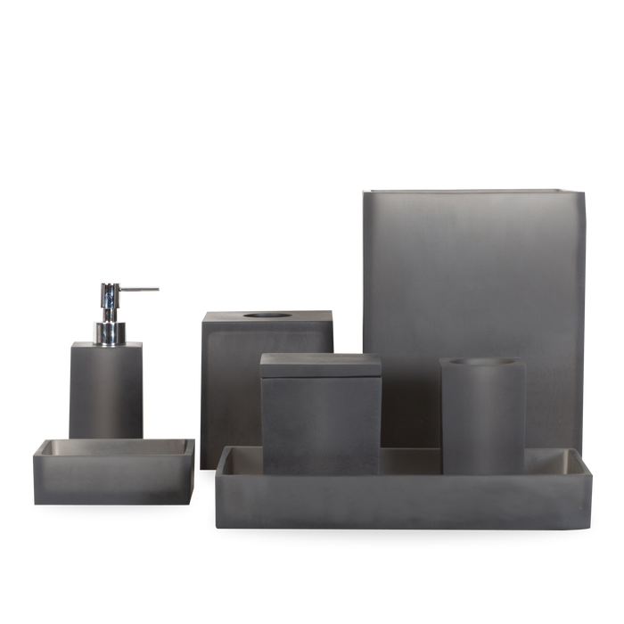 Clean lines and a minimal aesthetic define this bath collection.