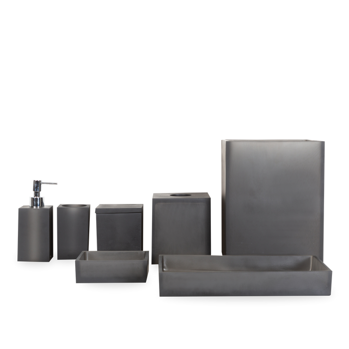 Clean lines and a minimal aesthetic define this bath collection.