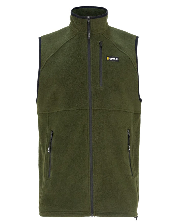 Olive Coloured Swazi Sherpa Vest on white background #colour_olive