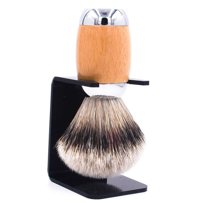 Beige beechwood handle shaving brush with silvertip badger bristles