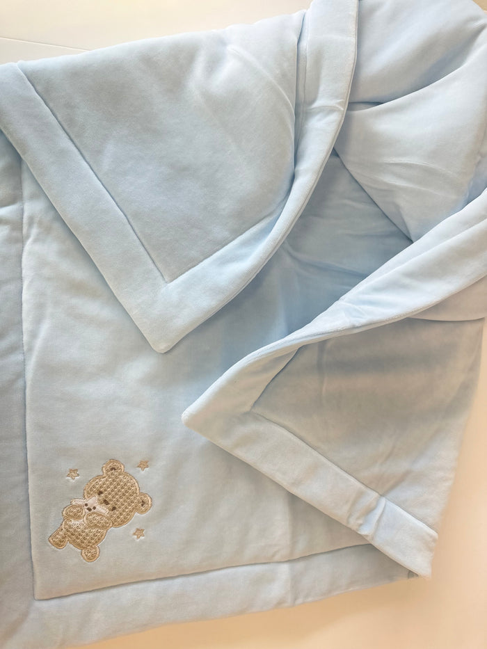 Teddy Bear Luxury Velour Blanket Blue